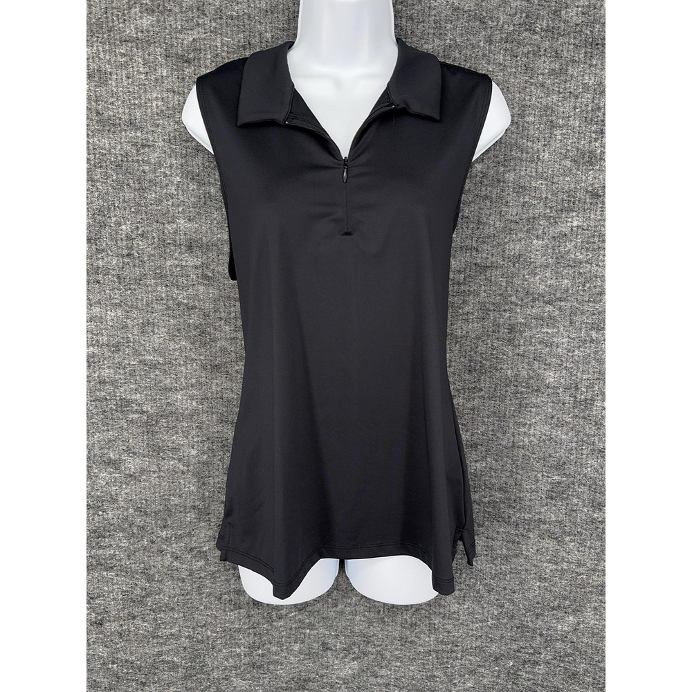 Tommy Bahama Active Polo Shirt Womens XL Black Sleeveless 1/4 Zip Golf Top